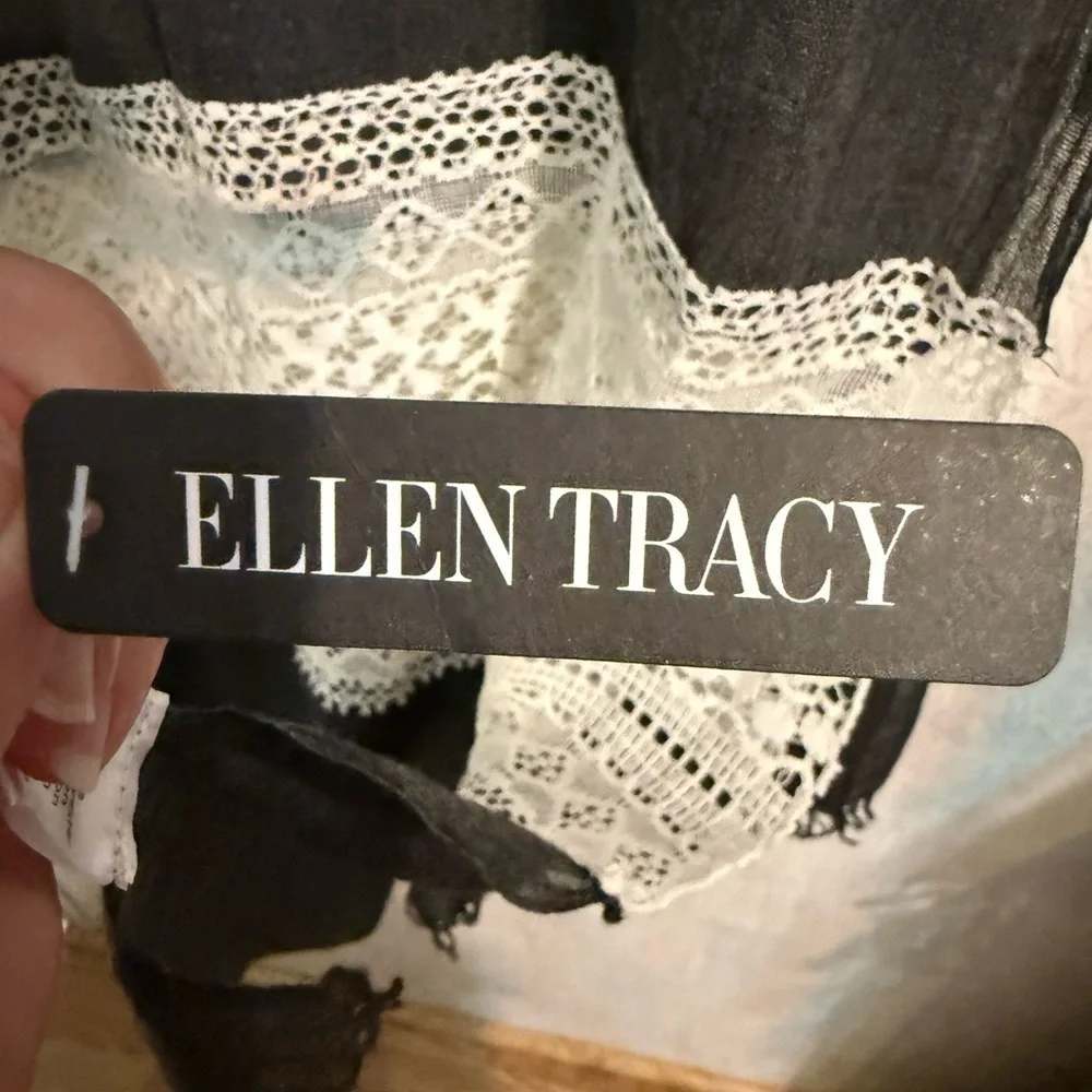 Ellen Tracy Black Scarf with Cream Lace Insets, 42 x 78 Inches, So Soft, Neutral